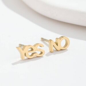 Yes No‎ Earrings Studs Gold Tone Statement Jewelry Earrings Stainless Steel